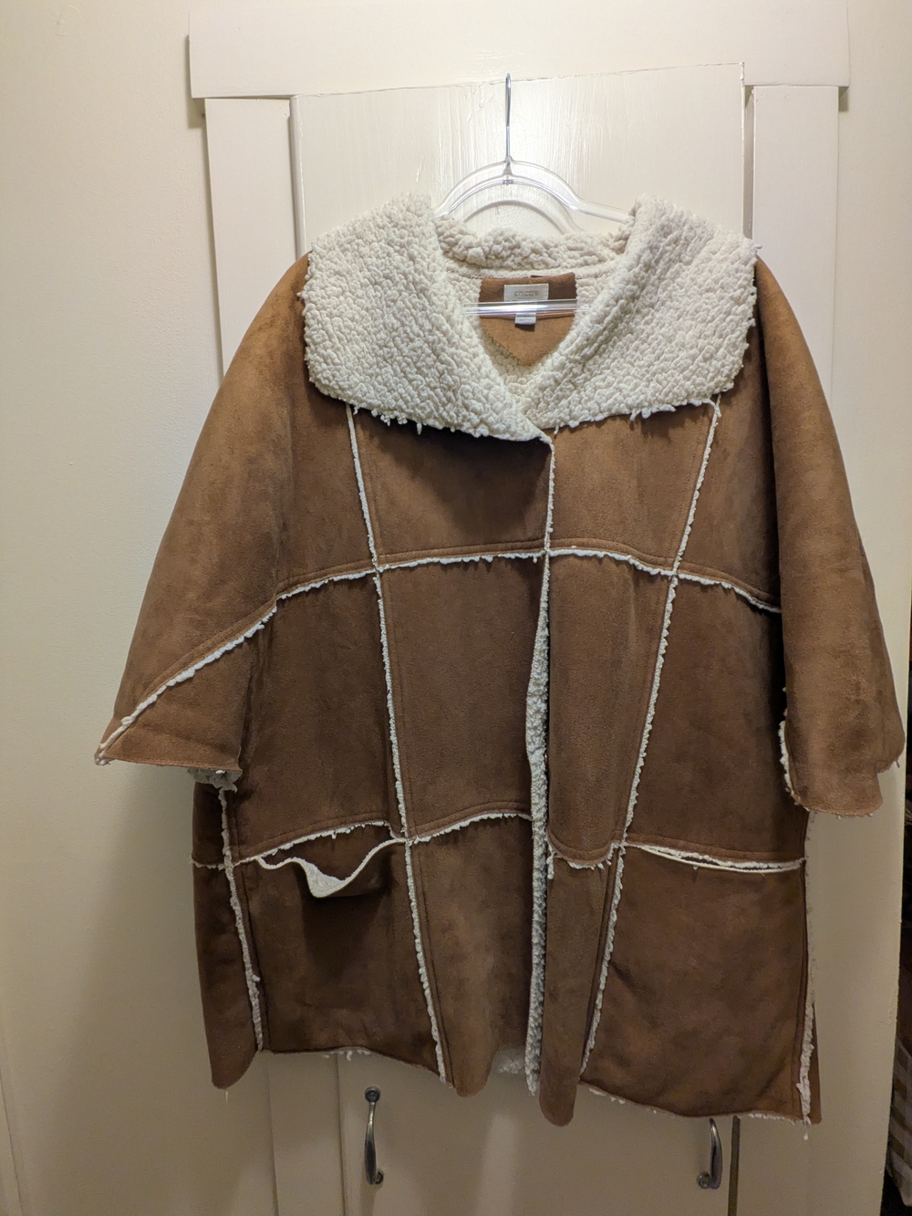 Chico's Teddy Poncho Coat in Tan with Cream Sherpa Collar Size 2/3 (L/XL)